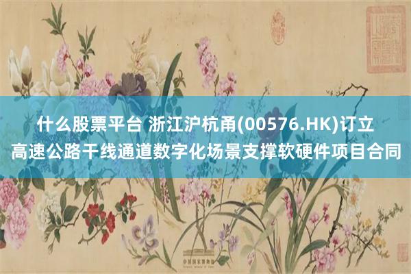 什么股票平台 浙江沪杭甬(00576.HK)订立高速公路干线通道数字化场景支撑软硬件项目合同