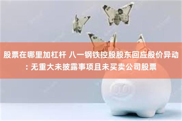 股票在哪里加杠杆 八一钢铁控股股东回应股价异动: 无重大未披露事项且未买卖公司股票